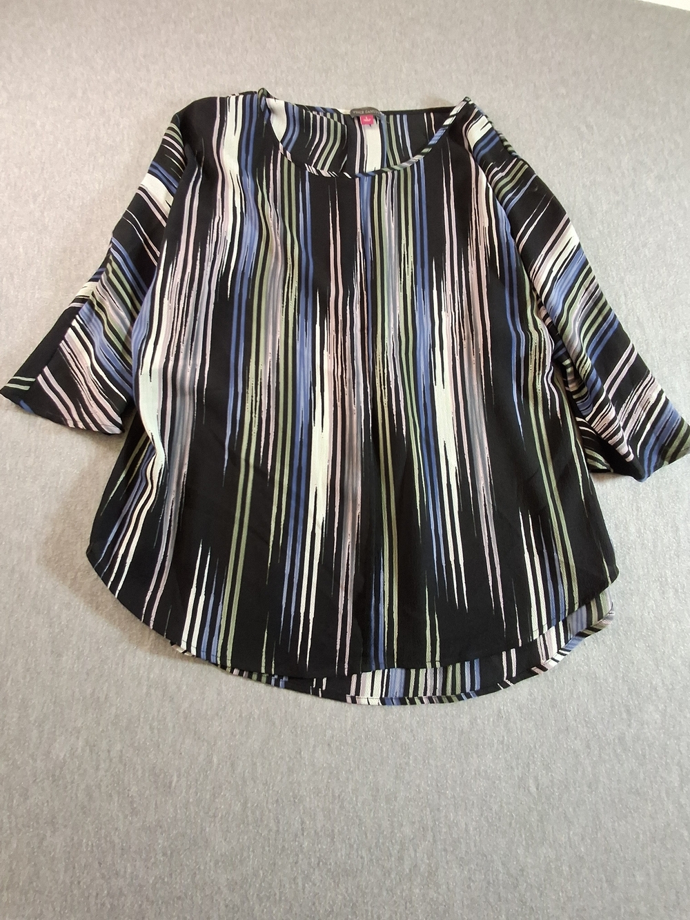 Vince Camuto Womens Size L Black Multicolor Striped Scoop Neck Blouse - Picture 8 of 8